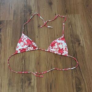 SHEIN Pink and White Floral Bikini Top